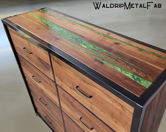 Custom Order! - Oversized Eight Drawer Walnut/Steel Dresser - Handmade to Order