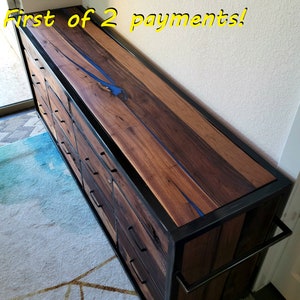 Start a Custom Order Handmade 10 Drawer Walnut Dresser w/ Epoxy Inlay Modern Farmhouse Furniture image 1