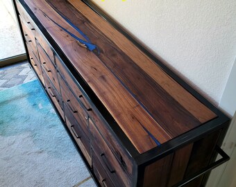 Start a Custom Order! - Handmade 10 Drawer Walnut Dresser w/ Epoxy Inlay Modern Farmhouse Furniture