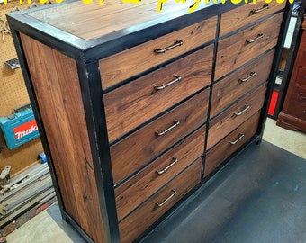 Start a Custom Order - Steampunk Style 10 Drawer Dresser - American Walnut & Real Steel