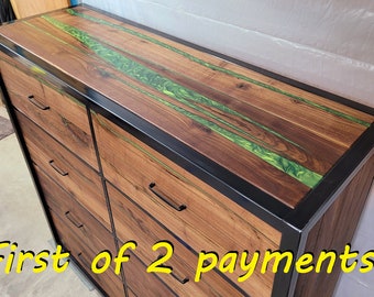 Start a Custom Order! - Oversized Eight Drawer Walnut/Steel Dresser - Handmade to Order