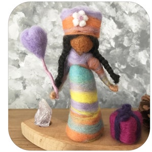 Needle Felted Birthday Girl Figurine: Waldorf Ring Decoration