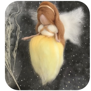 Christmas Tree Angel Ornament Needle Felted Waldorf Angel, Yellow White Gold, Handmade Holiday Decor Gift Spiritual Figurine