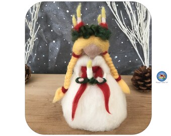 Needle felt Waldorf Santa Lucia Felt standing alone figurine, Winter Lights