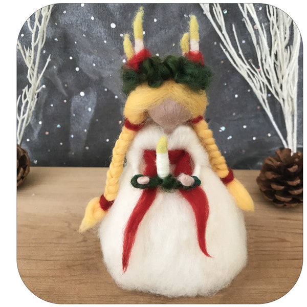 Needle felt Waldorf Santa Lucia Felt standing alone figurine, Winter Lights