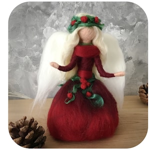 Christmas Red Angel figurine, Needle felted Waldorf inspired Angel.