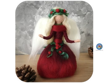 Christmas Red Angel figurine, Needle felted Waldorf inspired Angel.