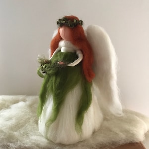 Christmas Fairy Tree Topper, Needle felt Waldorf green fairy.