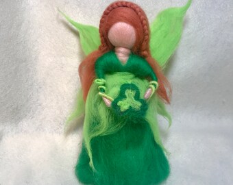Leprechaun Fairy doll with clover /shamrock. Irish Angel/Irish lucky fairy. March angel Waldorf inspired.