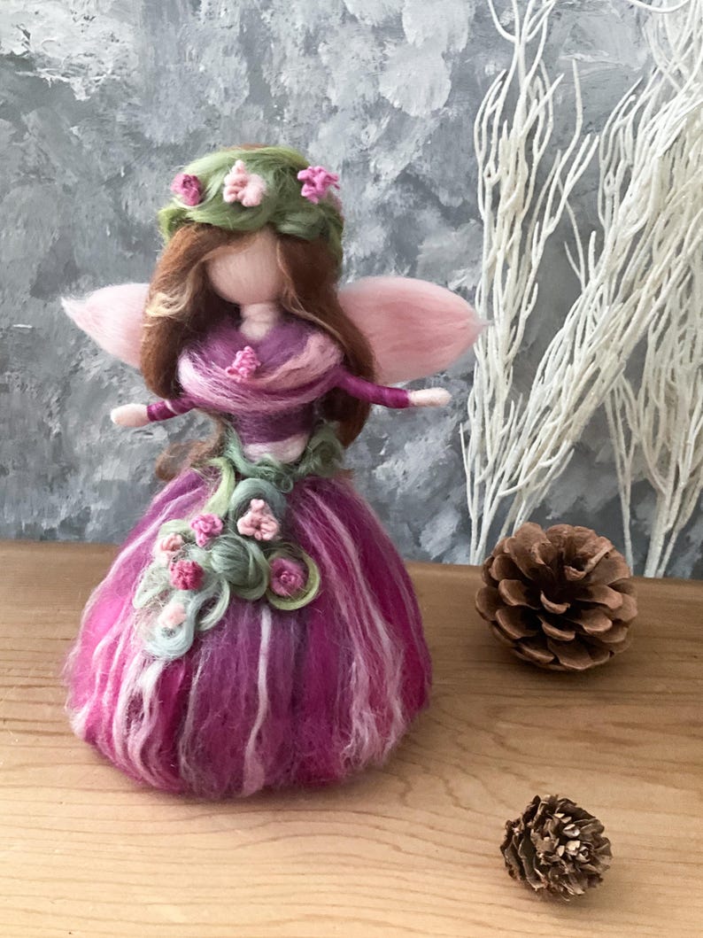 Pink Floral Christmas Fairy Tree Topper 6 OOAK Handmade Wool Fairy for