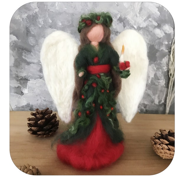 Christmas Angel figurine, Needle felted Waldorf inspired Angel.