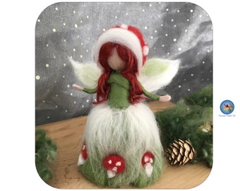 Fairy Toadstool Tree Topper, Christmas Needle felt Waldorf inspired fairy.