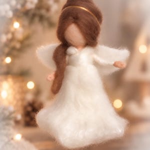 Christmas Angel Ornament | Shiny Snow Needle Felted Waldorf Angel | Handmade Wool Christmas Ornament | White Angel Decor