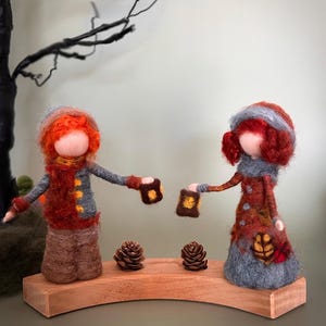Autumn Lantern Children – Needle Felted Fall Figurines or Ring Ornaments for Martinmas, classroom, or Seasonal Nature Table
