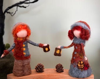 Herfstlantaarn kinderen – naaldvilten herfstbeeldjes of ringornamenten voor martinmas, klaslokaal of seizoensgebonden natuurtafel