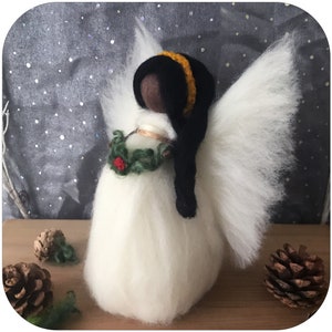 Angel Tree Topper Dark Skinned, Needle Felt Waldorf inspired