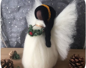 Angel Tree Topper Dark Skinned, Needle Felt Waldorf Inspired