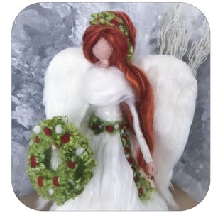 Angel Tree Topper with wreath - Needle feltedwith Silk and Wool. Christmas decoration, Waldorf inspired.