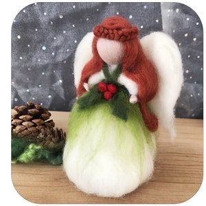 Holly Christmas Angel/ Fairy Tree Topper | Needle-Felted Waldorf-Inspired Fairy | Handcrafted Merino Wool Holiday Decor.