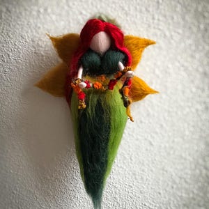 Autumn Flowers Fairy – Hanging Needle Felted Waldorf Ornament – Midsummer to Fall Nature Table Decoration
