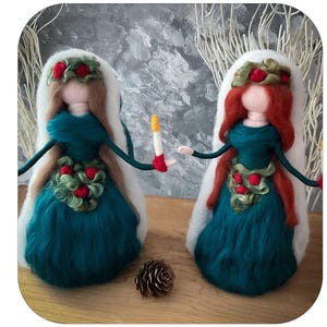 Yule Goddess with candle, Pagan Tree Topper, Yuletide decor. Customizable hair colors. Winter Solstice gift.
