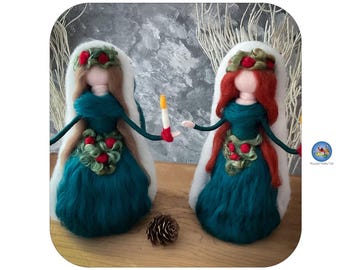 Needle Felt Fairy Tree Topper with Candle and Holly, Botanical Winter Decor, Woodland Fiber Art by Rachel Mack