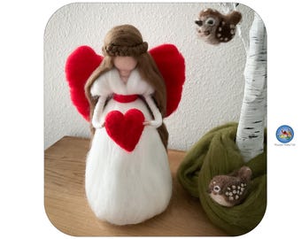 Needle felted Angel of love. Waldorf inspired Fairy/Angel with red heart.