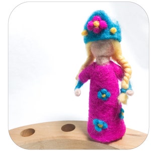 Birthday girl with braids and flowered crown, Waldorf inspired Birthday Ring decoration.