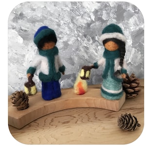 Needle felted Lantern Children, Martinmas decoration. Waldorf art doll for Autumn Nature Table.