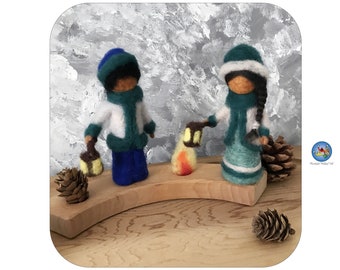 Naaldvilten lantaarn kinderen, martinmas decoratie. Waldorf-kunstpop voor Autumn Nature Table.