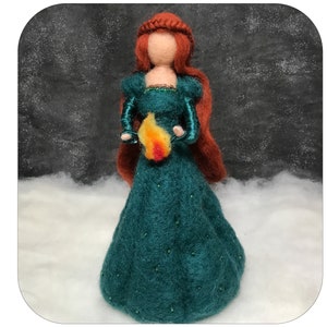 Brigid Goddess with green dress , pagan tree topper, Yuletide tree topper.