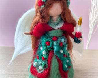 Candelia, Handmade Needle Felted Christmas Angel with Candle, Holiday Centerpiece, Mantel Decor, Waldorf Inspired Christmas Decoration