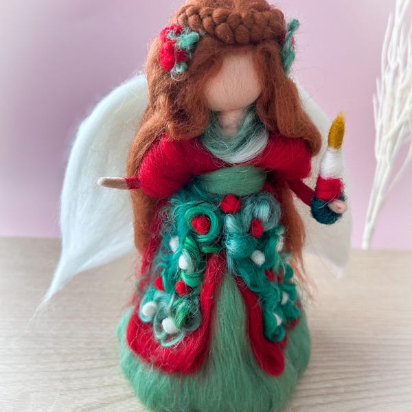 Candelia, Handmade Needle Felted Christmas Angel with Candle, Holiday Centerpiece, Mantel Decor, Waldorf Inspired Christmas Decoration