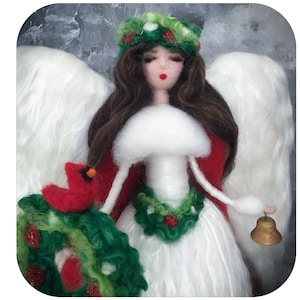Magical Christmas Angel Tree Topper,  Needle felted Waldorf inspired Angel. Mantel decoration, Centerpiece.