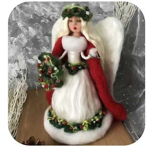 Magical Christmas Angel Tree Topper,  Needle felted Waldorf inspired Angel. Mantel decoration, Centerpiece.