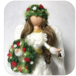 Needle Felted Silk and wool Shiny Snow Angel Tree Topper,  Mantel decoration, Centerpiece. Waldorf inspired.