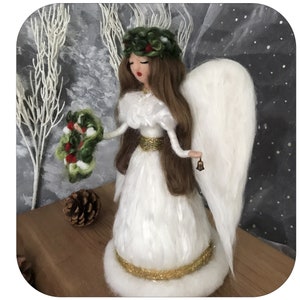 Needle Felted Silk and wool Shiny Snow Angel Tree Topper,  Mantel decoration, Centerpiece. Waldorf inspired.