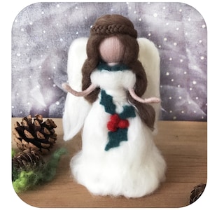 Needle Felted Angel Christmas Tree Topper: Wool Blend, Silk Accents