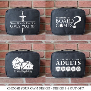 Game Travel Bag, tas voor het vervoer van bordspellen, 2 vakken, 10 mm vulling, handgreep, riem, trolleyhoes en buitenvak, bescherm en organiseer je games, zwart., L, Modern