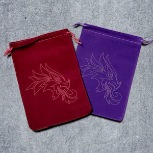 Velvet Drawstring Bag for Dice and Cards D&D Accessories with Dice, Dragon, and Meeple Designs image 3