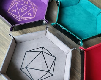 Leather Dice Tray | Velvet Foldable Hexagon Tray for RPG Dice Rolling | DnD Accessories and Essentials | Portable Tabletop Board Games Tray