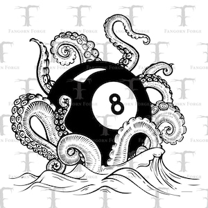 Kraken Sinking Billiards 8 Ball Ship Digital Download | Kraken 8 Ball SVG Design File for Laser Engraving, Cricut, Screenprinting, Crafts