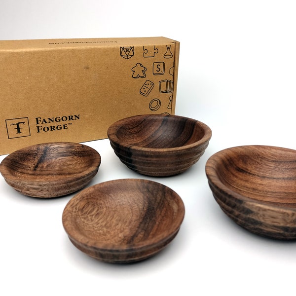 Set of 4 Wooden Bowls for Board Game Pieces and Components | Luxury Wood Token Trays for Games such as Everdell and Wingspan | Nested Design