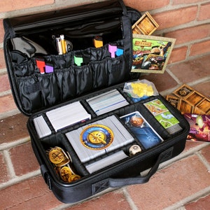 Deluxe Travel Game Case for Board Games, TCG, LCG, and RPG and more Tabletop Games | Game Bag | Adjustable Storage Layout with Modular Grid