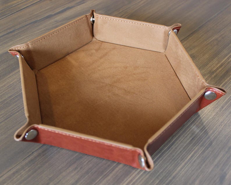 Brown tray with brown leather exterior