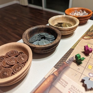 Wooden Bowl Set for Board Game Pieces and Components | Set of 4 Luxury Wood Token Trays for Games such as Everdell and Wingspan