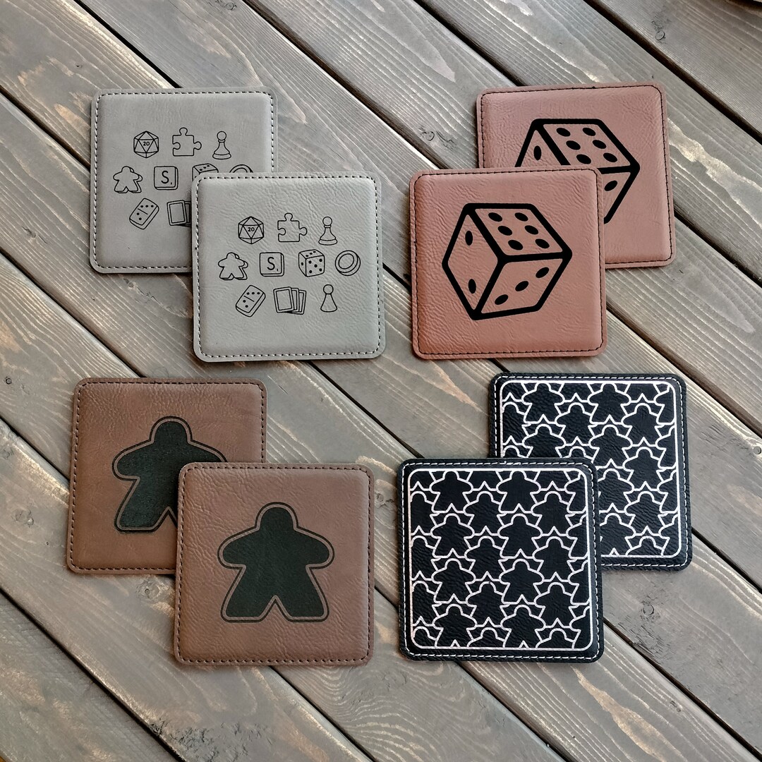 Set of 2 Board Game Coasters, Meeple Drink Coasters, Leather Coasters