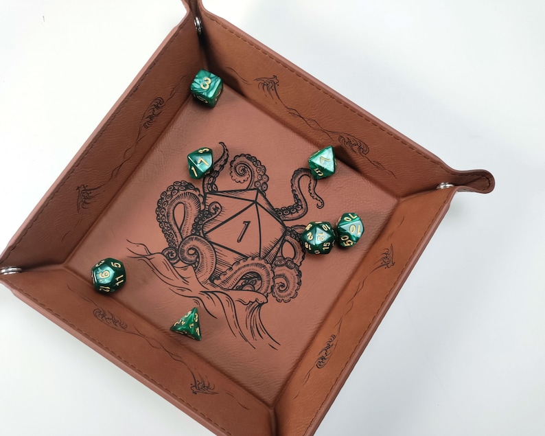 Kraken dice tray pulling down d20 into ocean