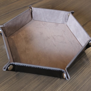Grey dice tray with black leather exterior
