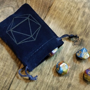 Velvet Drawstring Bag for Dice and Cards D&D Accessories with Dice, Dragon, and Meeple Designs image 2